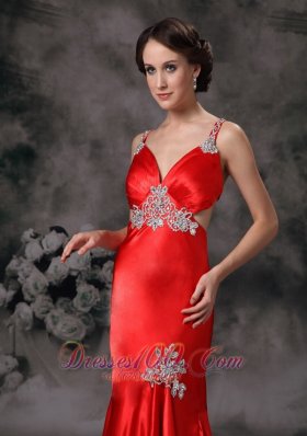 Appliques Straps High-low Red Evening Dress for Prom