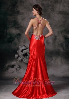 Appliques Straps High-low Red Evening Dress for Prom