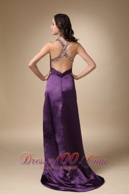 Beading V Neck Eggplant Puprle Prom Evening Dress