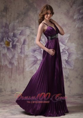 Spaghetti Straps Pleats Purple Pageant Evening Dresses