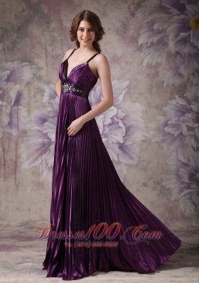 Spaghetti Straps Pleats Purple Pageant Evening Dresses