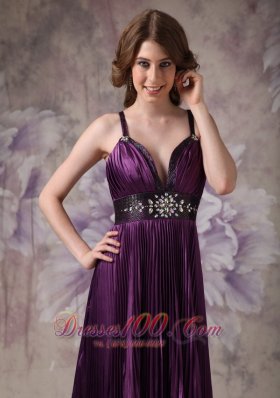 Spaghetti Straps Pleats Purple Pageant Evening Dresses