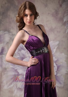 Spaghetti Straps Pleats Purple Pageant Evening Dresses