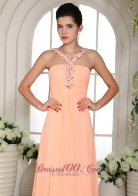 Baby Pink Beaded Straps Ruch Prom Dress Court Train