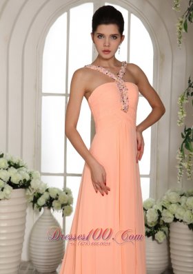 Baby Pink Beaded Straps Ruch Prom Dress Court Train