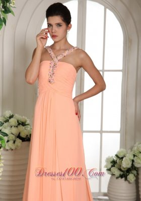 Baby Pink Beaded Straps Ruch Prom Dress Court Train