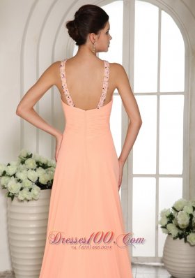 Baby Pink Beaded Straps Ruch Prom Dress Court Train