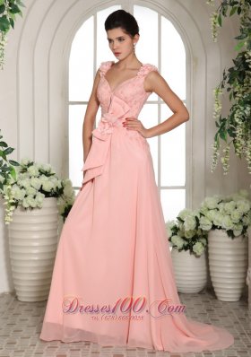 Hand Made Flowers Straps Baby Pink Prom Evening Gowns