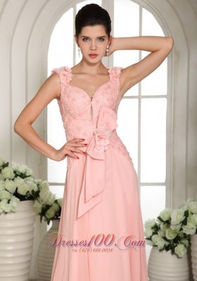 Hand Made Flowers Straps Baby Pink Prom Evening Gowns