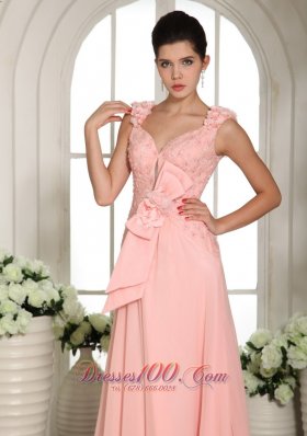 Hand Made Flowers Straps Baby Pink Prom Evening Gowns