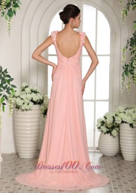 Hand Made Flowers Straps Baby Pink Prom Evening Gowns