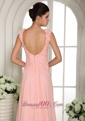 Hand Made Flowers Straps Baby Pink Prom Evening Gowns