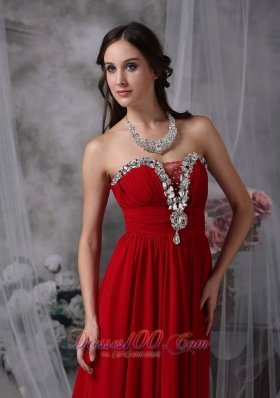 Wine Red Chiffon Beading Strapless Prom Evening Gowns