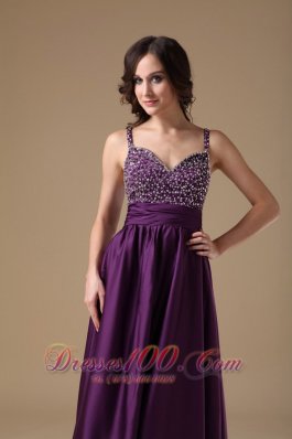 Beading Purple Straps Prom Dress For Evening Chiffon