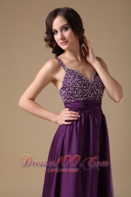 Beading Purple Straps Prom Dress For Evening Chiffon