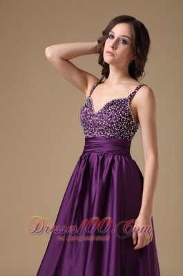 Beading Purple Straps Prom Dress For Evening Chiffon