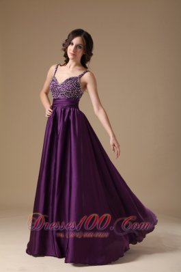 Beading Purple Straps Prom Dress For Evening Chiffon