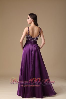 Beading Purple Straps Prom Dress For Evening Chiffon