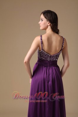 Beading Purple Straps Prom Dress For Evening Chiffon