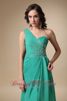 One Shoulder Slit Beading Turquoise Prom Dress