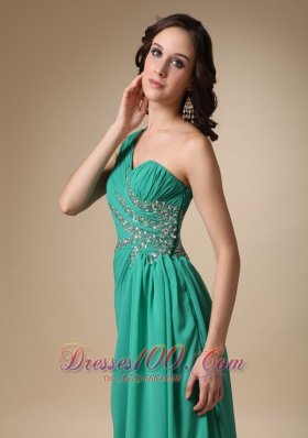 One Shoulder Slit Beading Turquoise Prom Dress