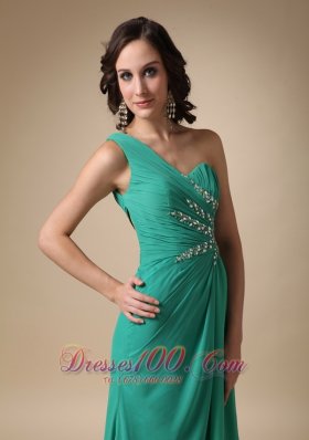 One Shoulder Slit Beading Turquoise Prom Dress