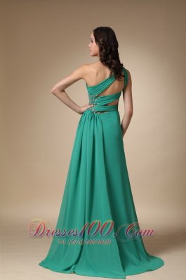 One Shoulder Slit Beading Turquoise Prom Dress