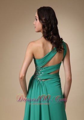 One Shoulder Slit Beading Turquoise Prom Dress