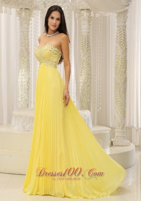 Yellow Sweetheart Beaded Pleats Prom Homecoming Dress