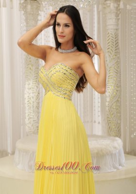 Yellow Sweetheart Beaded Pleats Prom Homecoming Dress