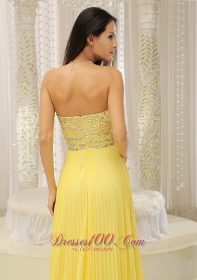 Yellow Sweetheart Beaded Pleats Prom Homecoming Dress