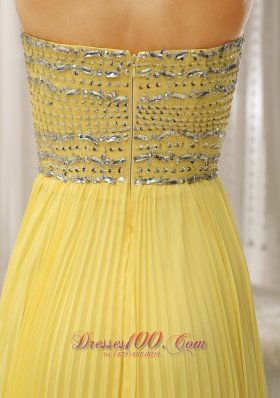 Yellow Sweetheart Beaded Pleats Prom Homecoming Dress