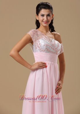 Baby Pink Chiffon Beading Prom Celebrity Dress Party