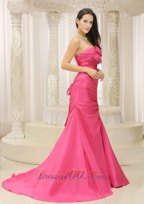 Bowknot Hot Pink Ruched Prom Mother Dresses Train