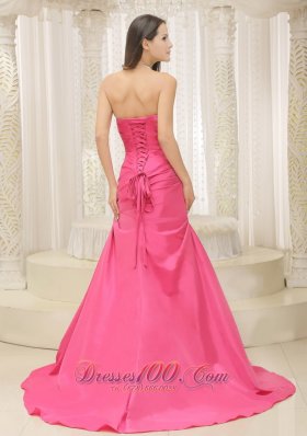 Bowknot Hot Pink Ruched Prom Mother Dresses Train