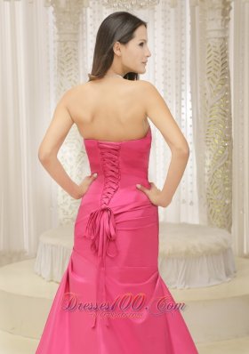 Bowknot Hot Pink Ruched Prom Mother Dresses Train