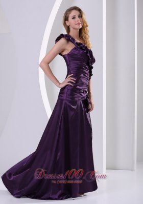 Dark Purple One Shoulder Ruched Party Celebrity Dress