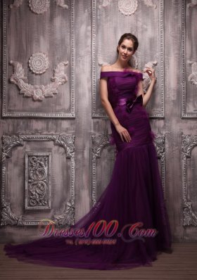 Off The Shoulder Dark Purple Mermaid Prom Evening Dress