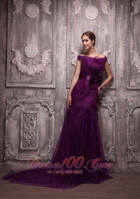 Off The Shoulder Dark Purple Mermaid Prom Evening Dress