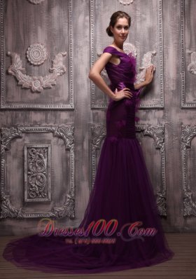 Off The Shoulder Dark Purple Mermaid Prom Evening Dress