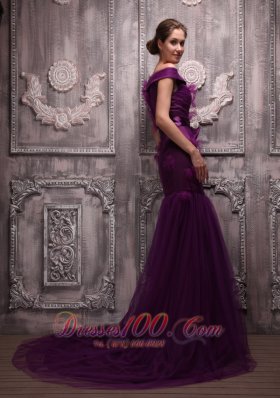 Off The Shoulder Dark Purple Mermaid Prom Evening Dress