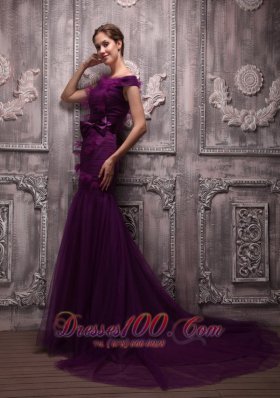 Off The Shoulder Dark Purple Mermaid Prom Evening Dress