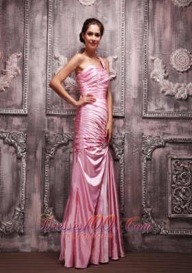 Rose Pink One Shoulder Beaded Evening Dress For Prom