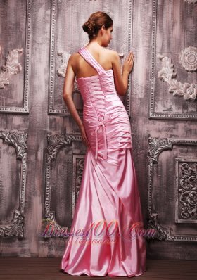 Rose Pink One Shoulder Beaded Evening Dress For Prom