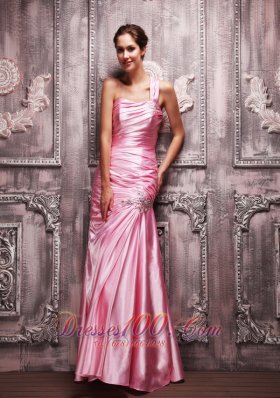 Rose Pink One Shoulder Beaded Evening Dress For Prom