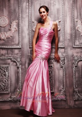 Rose Pink One Shoulder Beaded Evening Dress For Prom