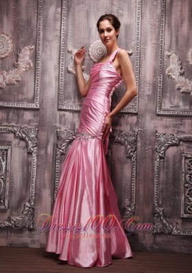 Rose Pink One Shoulder Beaded Evening Dress For Prom