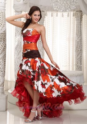 Colorful Printing High-low Beading Celebrity Prom Dress