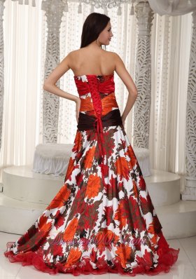 Colorful Printing High-low Beading Celebrity Prom Dress