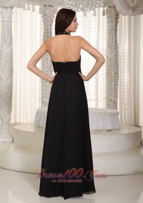 Black Halter Beading Prom Celebrity Dress Chiffon